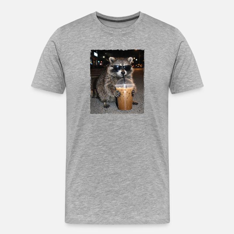 Waschbär-Eiskaffee-Chaos Koffein-Meme-Humor - Männer Premium Bio T-Shirt - Grau meliert