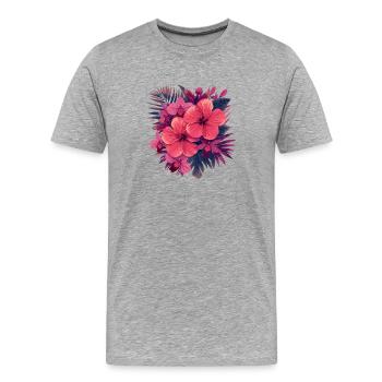 Hibiskusblütenstrauß in Pink-Palette - Männer Premium Bio T-Shirt - Grau meliert - Vorne - Damien (186cm)
