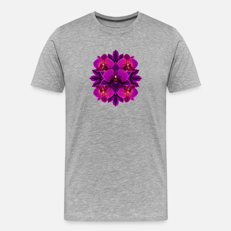 Mandala Orchidee Lila Glow - Männer Premium Bio T-Shirt - Grau meliert