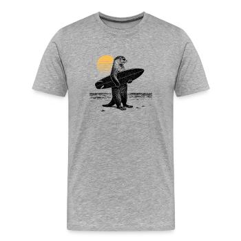 Otter mit Surfbrett - Männer Premium Bio T-Shirt - Grau meliert - Vorne - Damien (186cm)