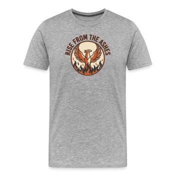 Le Phénix Éternel : Renaissance par le Courage - T-shirt bio Premium Homme - gris chiné - Devant - Damien (186cm)
