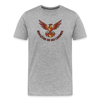 Phénix Renaître de ses Cendres Résilience - T-shirt bio Premium Homme - gris chiné - Devant - Damien (186cm)