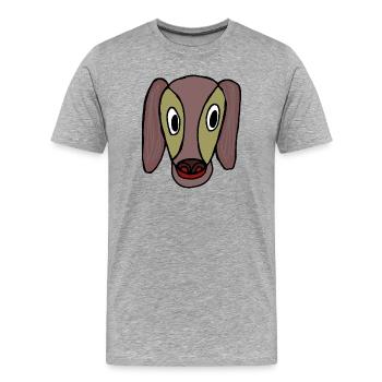 Karikaturhund mit großen Augen - Männer Premium Bio T-Shirt - Grau meliert - Vorne - Damien (186cm)