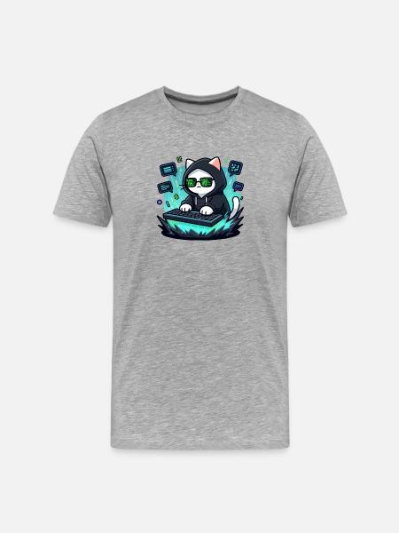 Chat Hacker - T-shirt bio Premium Homme - gris chiné
