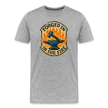 Geschmiedet in Feuerwiderstandsfähigkeit und roher Gewalt - Männer Premium Bio T-Shirt - Grau meliert - Vorne - Damien (186cm)