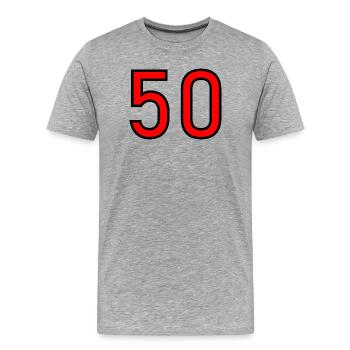50. 50 ANS. 50e ANNIVERSAIRE. ANNIVERSAIRE 50 ANS. - T-shirt bio Premium Homme - gris chiné - Devant - Damien (186cm)