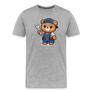 Kleiner Bär Handwerker mit Schraubenschlüssel - Männer Premium Bio T-Shirt - Grau meliert - Vorne - Damien (186cm)