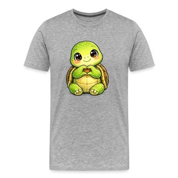 Tortue robuste avec baiser de patte - T-shirt bio Premium Homme - gris chiné - Devant - Damien (186cm)