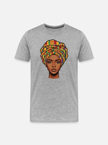 African Headscarf Portrait - Men's Premium Organic T-Shirt - heather grey