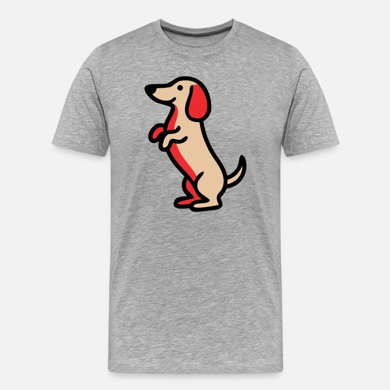 Süßer Dackel Hund Männchen Comic - Männer Premium Bio T-Shirt - Grau meliert