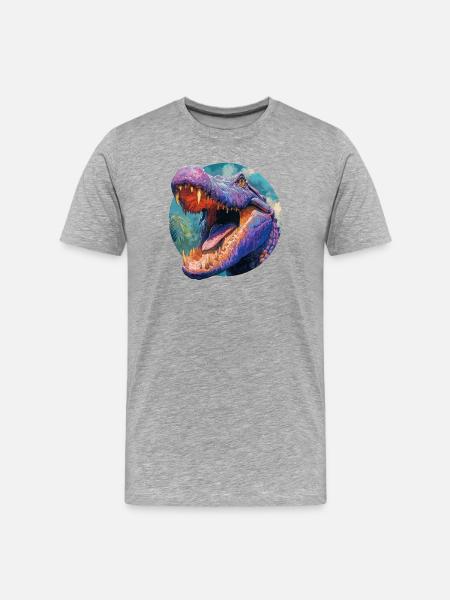 Buntes Dinosaurier-Design - Männer Premium Bio T-Shirt - Grau meliert