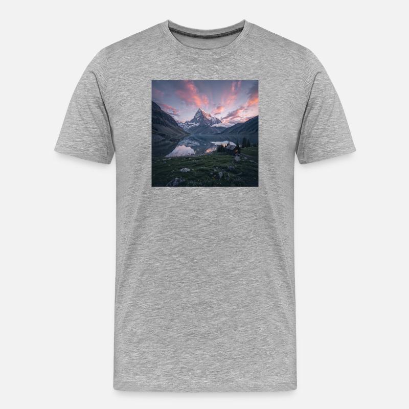 Alpin Abendreflexion - Männer Premium Bio T-Shirt - Grau meliert