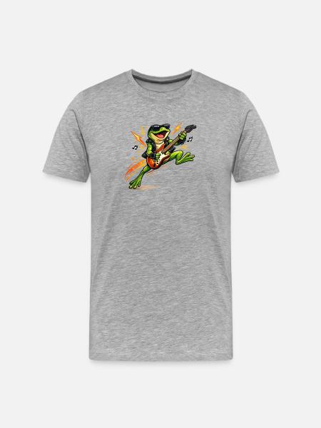 Frosch-Rocker mit E-Gitarre - Männer Premium Bio T-Shirt - Grau meliert