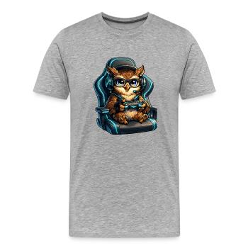 Gamer Eulenheld im Headset - Männer Premium Bio T-Shirt - Grau meliert - Vorne - Damien (186cm)