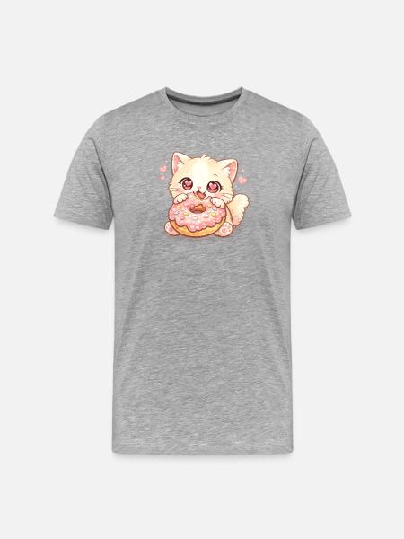 Kätzchen mit Donut - Männer Premium Bio T-Shirt - Grau meliert