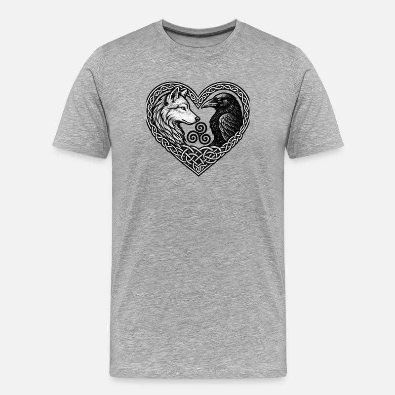 Celtic Heart: Wolf und Krähe - Männer Premium Bio T-Shirt - Grau meliert