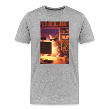 Cat Stream Neon Studio - Men's Premium Organic T-Shirt - heather grey - Front - Damien (186cm)