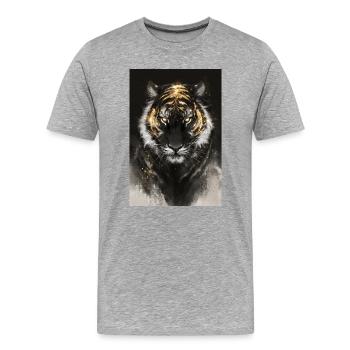 Tigre Braise d’Or - T-shirt bio Premium Homme - gris chiné - Devant - Damien (186cm)