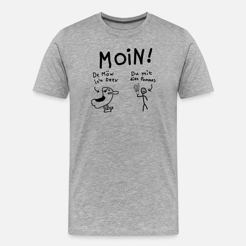 Moin Möwe Pommesdieb Lustig - Männer Premium Bio T-Shirt - Grau meliert