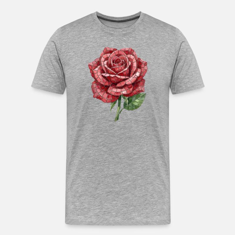 Rose Mosaik - Romantisches Blumen Geschenk - Männer Premium Bio T-Shirt - Grau meliert
