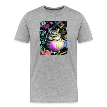 Chat de l’Espace Épais - T-shirt bio Premium Homme - gris chiné - Devant - Damien (186cm)