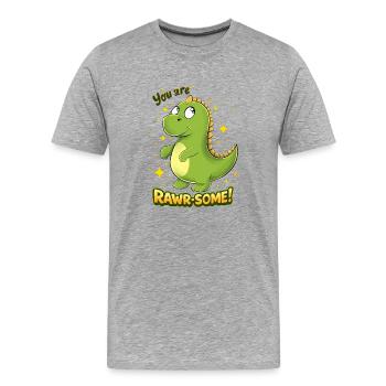 Dino RAWR - QUEL charme - T-shirt bio Premium Homme - gris chiné - Devant - Damien (186cm)