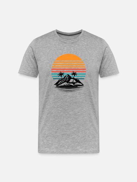 Retro Sonnenpalmenhorizont - Männer Premium Bio T-Shirt - Grau meliert
