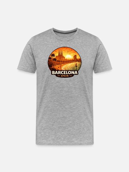 Barcelona Spanien Sunset Skyline - Männer Premium Bio T-Shirt - Grau meliert
