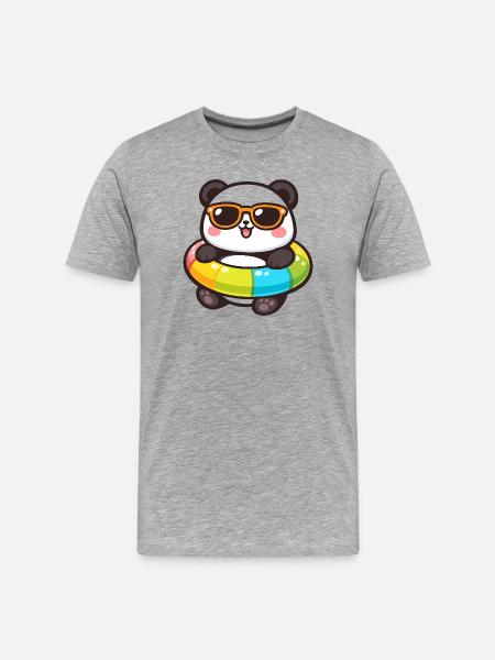 Panda im Sonnenbrillen-Schwimmring - Männer Premium Bio T-Shirt - Grau meliert