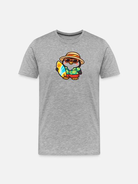 Hawaiianischer Pinguin Surf - Männer Premium Bio T-Shirt - Grau meliert