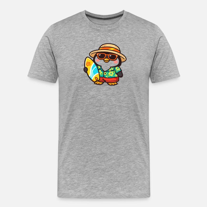 Hawaiianischer Pinguin Surf - Männer Premium Bio T-Shirt - Grau meliert