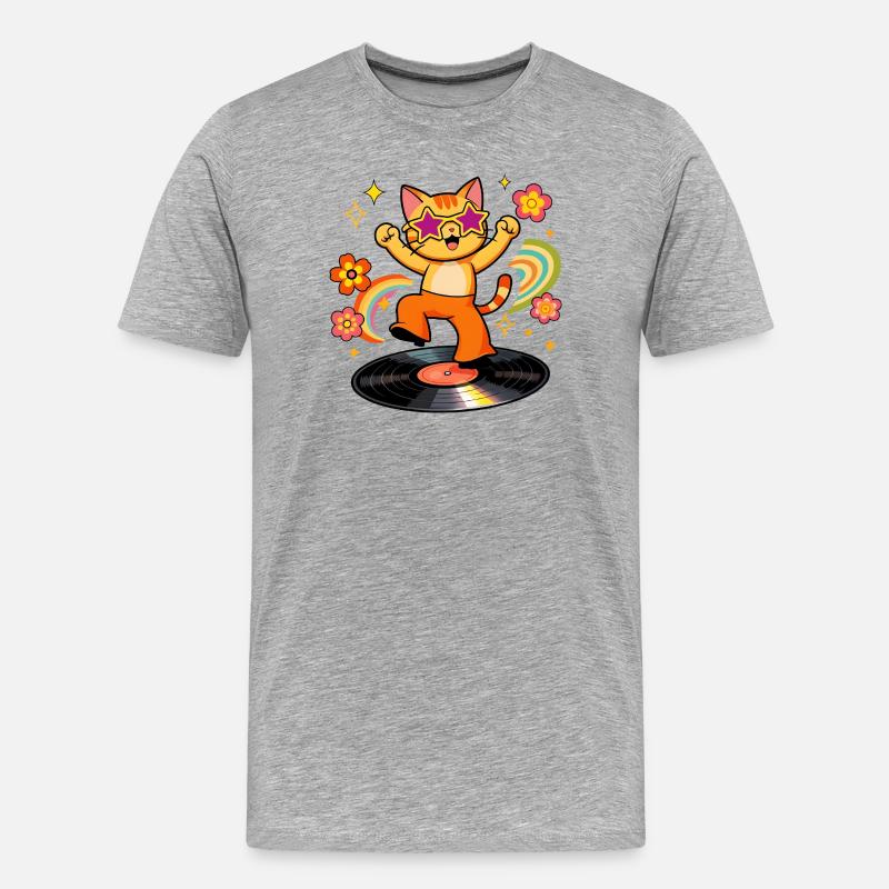Disco-Katze auf farbigem Vinyl - Männer Premium Bio T-Shirt - Grau meliert