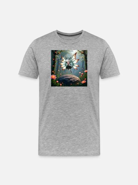 Feenlibelle im Blumenwald - Männer Premium Bio T-Shirt - Grau meliert