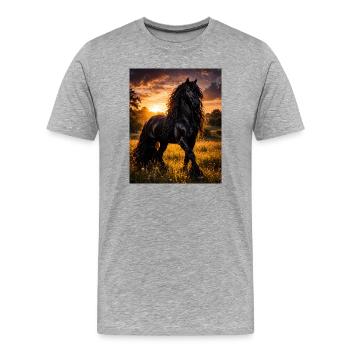 Evening Light Black Horse - Men's Premium Organic T-Shirt - heather grey - Front - Damien (186cm)