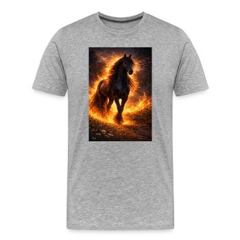 Cheval de Feu dans la Tempête de Flammes - T-shirt bio Premium Homme - gris chiné - Devant - Damien (186cm)