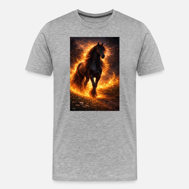 Feuerpferd im Flammensturm - Männer Premium Bio T-Shirt - Grau meliert