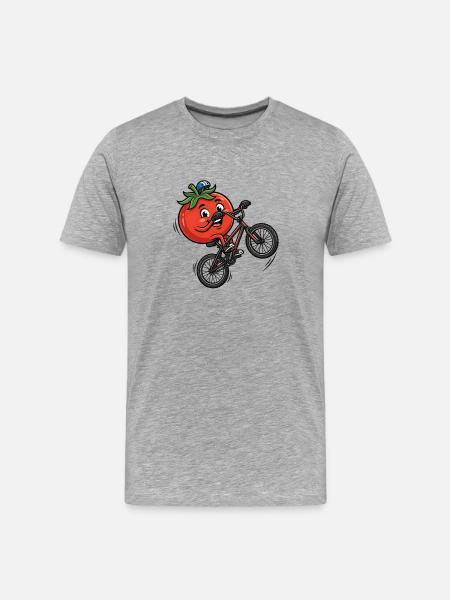 Funny Tomato Bicycle Cycling Cartoon - Men's Premium Organic T-Shirt - heather grey