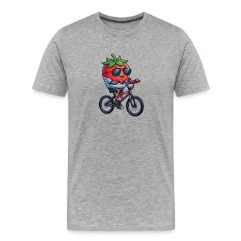 Coole Erdbeere Auf BMX Fahrrad Fahren - Männer Premium Bio T-Shirt - Grau meliert - Vorne - Damien (186cm)