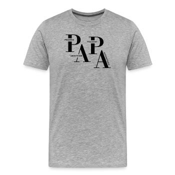 Gestaffeltes PAPA Design in Schwarz für helle Mode - Männer Premium Bio T-Shirt - Grau meliert - Vorne - Damien (186cm)