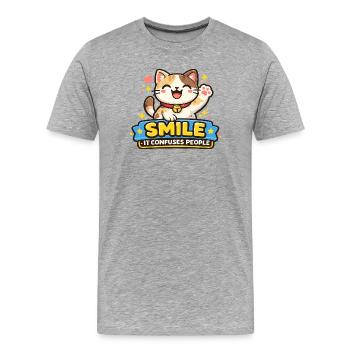 Smiling Cat Confused People - Men's Premium Organic T-Shirt - heather grey - Front - Damien (186cm)