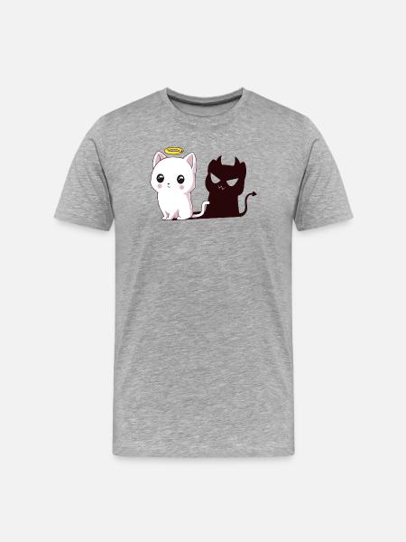 Kawaii Angel Cat with Devil Shadow - Men's Premium Organic T-Shirt - heather grey