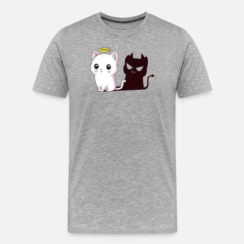 Kawaii-Engelkatze mit Teufelsschatten - Männer Premium Bio T-Shirt - Grau meliert