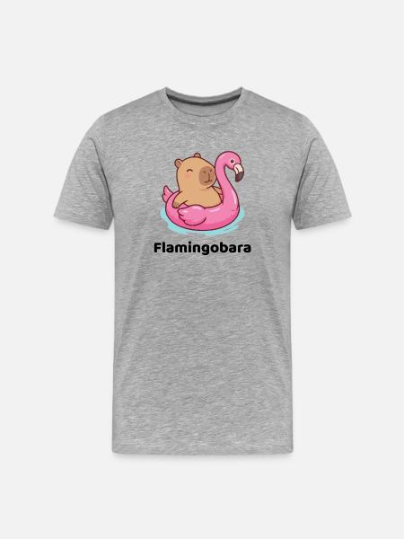 Soft toy on pink flamingo - capybara - Men's Premium Organic T-Shirt - heather grey