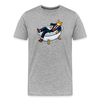 Firmenkatze in einer seifigen Badewanne - Männer Premium Bio T-Shirt - Grau meliert - Vorne - Damien (186cm)