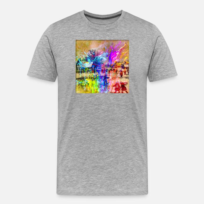Farbenfrohes Winterdorf-Aquarell - Männer Premium Bio T-Shirt - Grau meliert