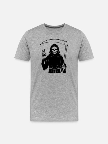 Sensenmann gibt ein Friedenssignal - Männer Premium Bio T-Shirt - Grau meliert