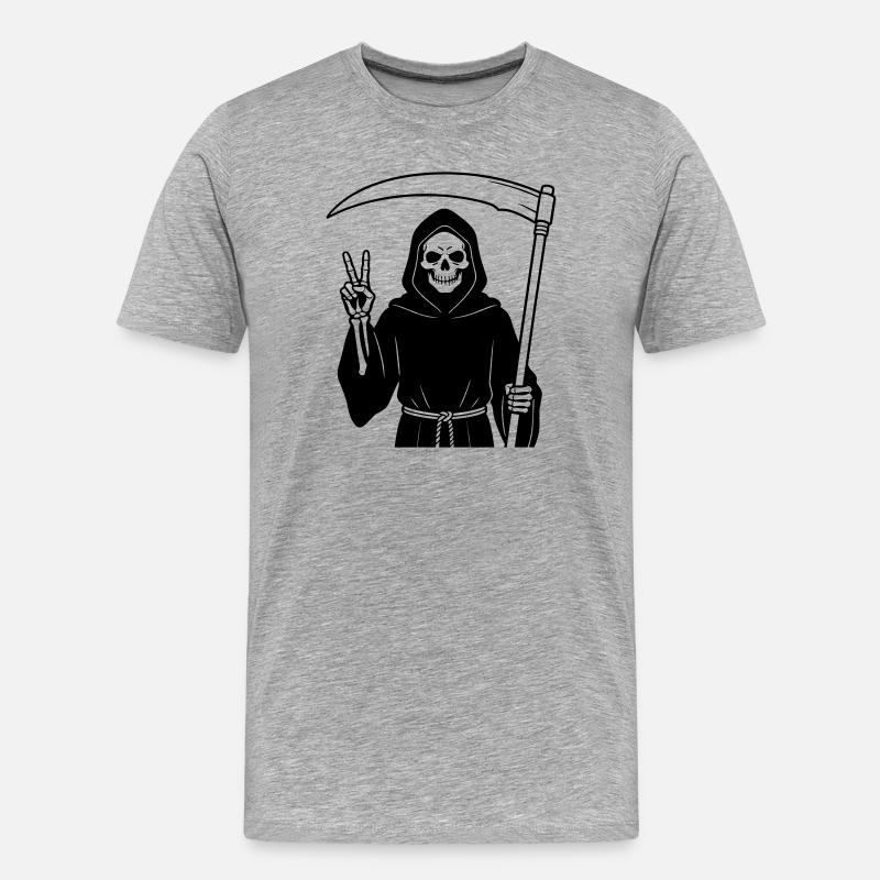 Sensenmann gibt ein Friedenssignal - Männer Premium Bio T-Shirt - Grau meliert