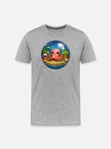 Bunter Oktopus in Blasen - Männer Premium Bio T-Shirt - Grau meliert
