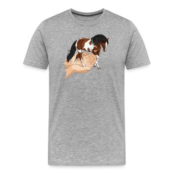 A piebald horse that comes out with two joined hands - Men's Premium Organic T-Shirt - heather grey - Front - Damien (186cm)