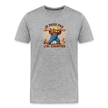 Je peux pas j'ai chantier - T-shirt bio Premium Homme - gris chiné - Devant - Damien (186cm)